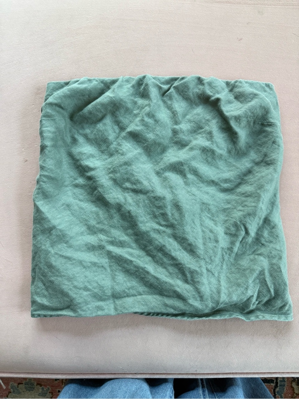 Quince linen strapless top in green, small